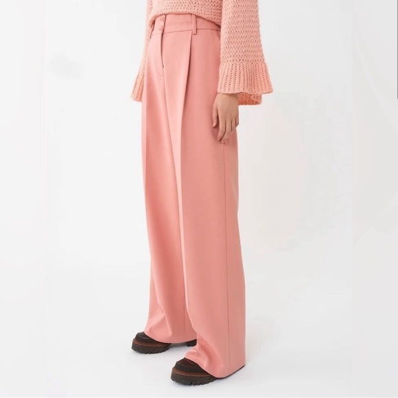 NWT Seeby Chloe Women's Muted Clay Cotton Wide Leg Pleated Trouser Pant SZ 34 - Picture 1 of 9